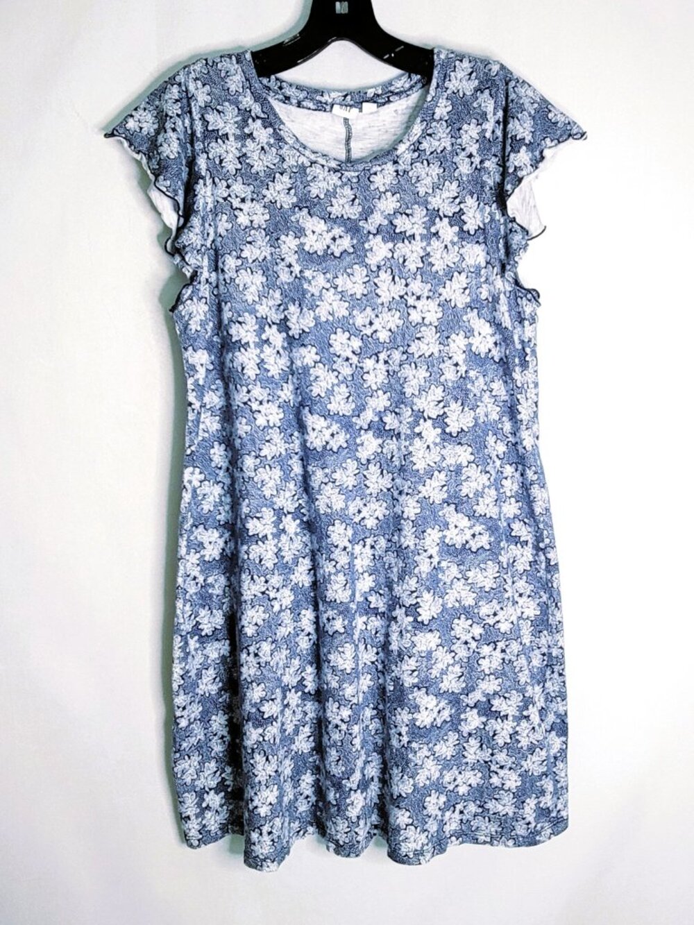 Gap Flutter Sleeve Dress Womens Medium Above Knee Length Tunic Floral Blue White